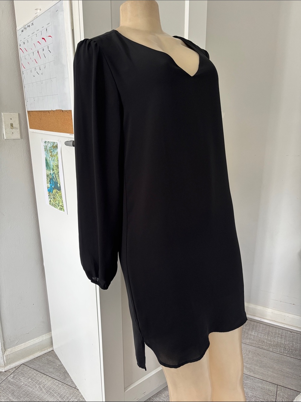 Aqua Black Mini Dress with V-Notch